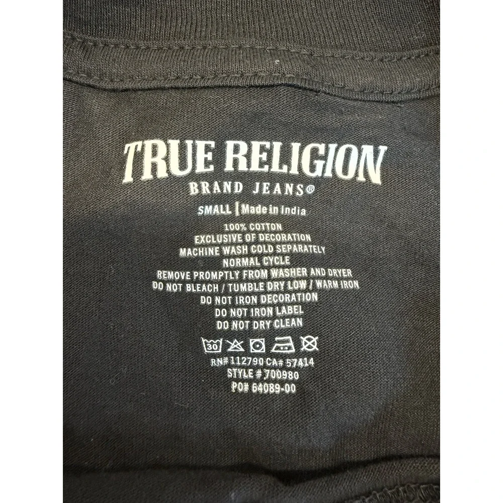 True Religion Men's Cotton Jersey Crew Neck Tee Jet Black Embroidered S 700980